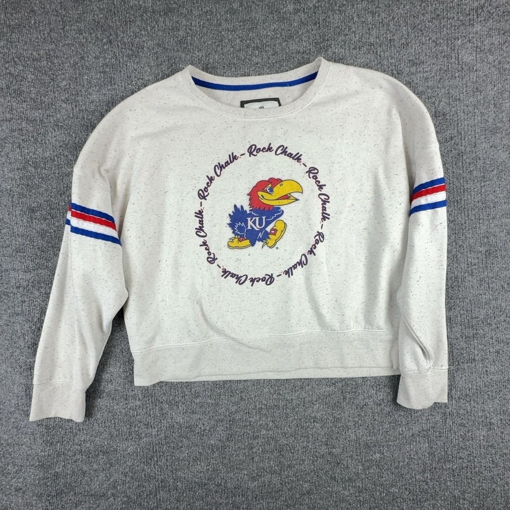 Kansas Jayhawks Sweatshirt Womens 2XL White NCAA Basketball Crewneck Colosseum